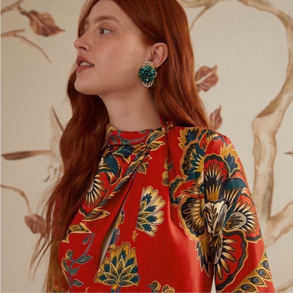 NWT Farm Rio Maxi Dress boho tropical Parrot Print Long Sleeves - Picture 4 of 15